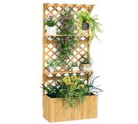 Outsunny Jardinière avec Treillis lit surélevé de Jardin Potager sur Pied en Bois avec étagères, Trous de Drainage et Doublure, bac à Fleurs Pot de Plantes pour Balcon terrasse Patio, Naturel