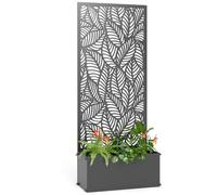 Outsunny Jardinière avec Treillis Motif Feuille 45x21,5x110cm Noir | Brise-vue Pare-vue, Bac à Fleurs, Lit Surélevé, pour Plantes Grimpantes, Légumes, Fleurs, Intérieur et Extérieur, Métal