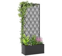 Outsunny Jardinière avec Treillis Motif Géométrique 45x21,5x110cm Noir | Brise-vue Pare-vue, Bac à Fleurs, Lit Surélevé, pour Plantes Grimpantes, Légumes, Fleurs, Intérieur et Extérieur, Métal