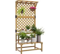 Outsunny, jardinière avec treillis pour plantes grimpantes, 2 étagères et barre supérieure, en bois d'épicéa, 75x50x166 cm, jaune