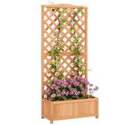 Outsunny Jardinière avec Treillis sur Pied 76L x 36l x 170H cm Marron | Bac à Fleurs, Fond à Lattes, Bois Sapin pré-huilé, Extérieur, Grande Taille