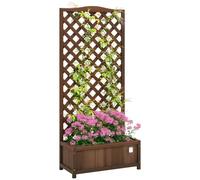 Outsunny Jardinière avec Treillis sur Pied 76L x 36l x 170H cm Marron Foncé | Bac à Fleurs, Fond à Lattes, Bois Sapin pré-huilé, Extérieur, Grande Taille