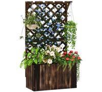 Outsunny Jardinière Bois Treillis, lit surélevé autoportant, carbonisé | Trous de drainage, bac de jardin extérieur avec revêtement, pour légumes, herbes et fleurs
