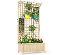 Outsunny Jardinière Bois Treillis Plantes grimpantes, Bois Naturel | Lit surélevé, bac à plantes avec trous de drainage, cultivez légumes herbes fleurs, pour jardin patio cour
