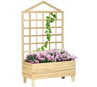 Outsunny Jardinière d'extérieur en bois d'épicéa avec grille, trous de drainage et fond en tissu non tissé, 90x43x150 cm