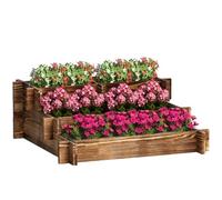 Outsunny Jardinière en Bois 3 Niveaux Jardin Urbain 93x93x35cm Charbon | Lit surélevé de jardin, design escalier, tissu non tissé, cultures plantes fleurs, jardin de terrasse