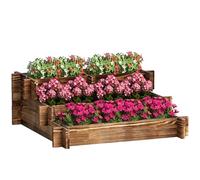 Outsunny Jardinière en Bois Jardinière de Jardin à 3 Niveaux avec Design en escalier et Tissu Non tissé Potager Urbain pour Cultures Plantes Fleurs pour terrasse Jardin 93x93x35 cm Carbonisé