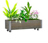 Outsunny Jardinière rectangulaire en bois massif sapin 96 x 30,6 x 30 cm gris clair