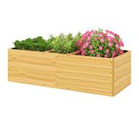 Outsunny Jardinière extérieur, carré potager en bois, 3 compartiments de plantation et doublure inclus, 140x60x40cm, naturel