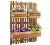 Outsunny Jardiniššre murale potager avec 3 bacs en bois massif amovibles, tissu non tissšŠ, 60 x 16 x 80 cm, carbonisšŠ