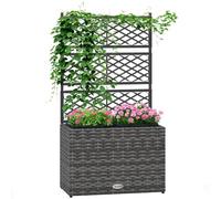 Outsunny Jardinière pour Plantes 22L 2 Pots 57x30x107cm Gris Clair | Bac à Plante Jardinière, Jardin Balcon Patio Terrasse Extérieur, en Résine Tressée et Acier