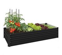 Outsunny Jardinière rectangulaire Potager de Jardin bac à Fleurs en Acier avec Bordure de sécurité et Fond Ouvert dim. 150L x 70l x 30H cm Gris foncé
