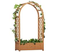 Outsunny Jardinière rectangulaire sur pied avec treillis et arche 83 x 36 x 152 cm fond à lattes bois sapin pré-huilé Aosom France