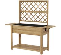 Outsunny Jardinière rectangulaire sur pieds avec treillis 2 tablettes latérales rabattables 1 étagère inférieure bois