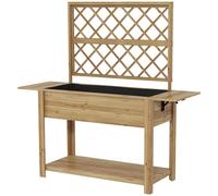 Outsunny Jardinière rectangulaire sur Pieds - Potager surélevé avec Treillis - 1 étagère inférieure et 2 tablettes latérales rabattables - Bois dim. 140L x 45D x 151H cm