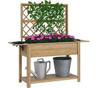 Outsunny Jardinière rectangulaire sur pieds - potager surélevé avec treillis - 2 tablettes latérales rabattables et 1 étagère inférieure - bois dim. 140L x 45D x 151H cm