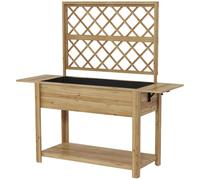 Outsunny Jardinière Rectangulaire sur Pieds Treillis 140L x 45D x 151H cm | Potager Surélevé, 1 Étagère Inférieure, 2 Tablettes Latérales Rabattables, Bois