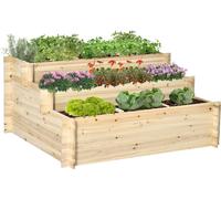 Outsunny Jardinière sur pieds à 3 niveaux carré potager de jardin avec 9 compartiments en bois de sapin et tissu non tissé dim. 117L x 100l x 54H cm bois naturel