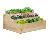Outsunny Jardinière sur Pieds à 3 Niveaux carré Potager de Jardin avec 9 Compartiments en Tissu Non tissé et Bois de Sapin dim. 117L x 100l x 54H cm Bois Naturel