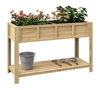 Outsunny Jardinière sur Pieds Bois 115Lx46lx75H cm, Séparateur Amovible | Potager, Étagère, Inserts d'Irrigation, Feutre de Drainage Inclus, Sapin Massif