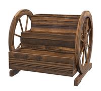 Outsunny Jardinière sur Pieds carré Potager 3 étages Style Rustique avec 2 roues Charrette trous de drainage, 62x61x57cm marron