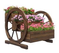 Outsunny Jardinière sur Pieds carré Potager 3 étages Style Rustique Chic avec 2 Roues Charrette Bois Sapin, Trous de Drainage, dim. 62L x 61l x 57H cm Marron