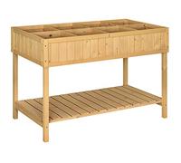 Outsunny Jardinière sur Pieds carré Potager avec étagère dim. 110L x 46l x 76H cm 8 Compartiments & Inserts d'irrigation Bois de Sapin