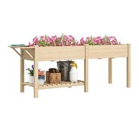 Outsunny Jardinière sur Pieds, carré Potager de Jardin sur Pieds, 2 bacs avec séparateur, Tablette Pliable et étagère inférieure, Potager surélevé en Bois pour Fleurs, 207 x 59 x 78 cm, Bois Naturel