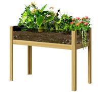 Outsunny Jardinière sur pieds, carré potager de jardin sur pieds avec panneaux en acrylique et trous de drainage, potager surélevé en bois pour fleurs, herbes, légumes, 110 x 50 x 80 cm, bois naturel