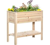 Outsunny Jardinière sur Pieds Potager avec étagère à Lattes 90 x 40 x 81 cm Inserts d'irrigation, géotextile Inclus en bois massif