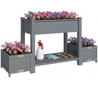 Outsunny, jardinière surélevée avec 2 pots latéraux et étagère pour outils, en bois d'épicéa, 149x46x76 cm, gris