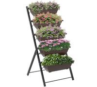 Outsunny Jardinière surélevée avec étages, jardinière Verticale avec 5 bacs à Fleurs, Trous de Drainage avec Bouchons en Caoutchouc, escalier pour Plantes, légumes, Herbes, Cadre en Acier, Marron