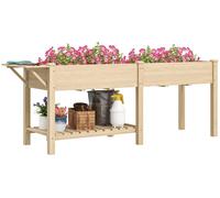 Outsunny, jardinière surélevée avec table latérale et étagère inférieure pour outils, en bois d'épicéa, dimensions : 207 x 59 x 78 cm
