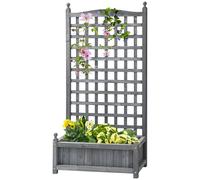 Outsunny Jardinière surélevée avec treillis Bac à fleurs Treillage Roseraie avec Support pour plantes grimpantes Jardin en bois Gris 64 x 28 x 120 cm