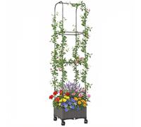 Outsunny Jardinière surélevée avec treillis - Jardinière mobile avec rouleau - Trou de drainage - En plastique - Pour plantes grimpantes - 40 x 40 x 185 cm