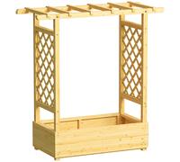 Outsunny Jardinière surélevée avec treillis latéral et supérieur, bac à fleurs trous de drainage, 110x44x113cm, bois naturel