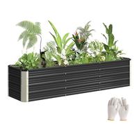 Outsunny Jardinière surélevée en Acier avec Gants 183x47x40 cm Gris | Lit de Jardin, Carré Potager de Jardin pour Fleurs, Herbes, Légumes
