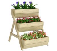 Outsunny Jardinière Surélevée en Bois avec 3 Étages 65 x 75 x 76 cm Vert | Bac à Fleurs, Étagère en Escalier pour Plantes, Trous de Drainage, pour Terrasse Balcon Jardin, Herbes Aromatiques