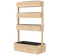 Outsunny Jardinière surélevée en bois avec 4 étages, escalier de fleurs avec doublure, trous de drainage bois naturel