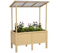 Outsunny : Jardinière surélevée en bois, serre de culture avec couvercle, bac de plantation avec tissu non tissé, modèle naturel