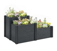 Outsunny Jardinière surélevée, lit de Jardin à 3 Niveaux avec Fond Ouvert, carré Potager de Jardin pour Fleurs, Herbes, légumes, 120 x 80 x 64 cm, Effet Bois Gris