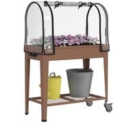 Outsunny Jardinière Surélevée Potager Bâche 80L x 40l x 120H cm Marron | Transparente, Mini Serre de Jardin, 2 Roulettes, 1 Étagère Inférieure, pour Légumes, Fleurs