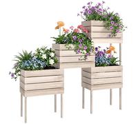 Outsunny Jardinières sur Pieds carrés potagers - Lot de 4 jardinières sur Pied modulables - dim. 50L x 30l x 60H cm - Inserts d'irrigation Film Protecteur - Bois Sapin Naturel