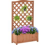 Outsunny Jardiniššre avec treillis, bac š€ fleurs, lit suršŠlevšŠ, pour plantes grimpantes, lšŠgumes, fleurs, en bois massif, intšŠrieur et extšŠrieur, cour, jardin, balcon, 70 x 28 x 117 cm, marron