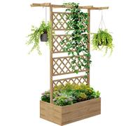 Outsunny Jardiniššre avec treillis bac š€ fleurs potager sur pied en bois pour plantes grimpantes, lšŠgumes, fleurs - en bois de sapin pršŠ-huilšŠ dim. 160L x 55l x 183H cm effet bois naturel
