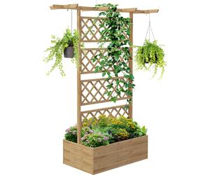Outsunny Jardiniššre avec treillis bac š€ fleurs potager sur pied en bois pour plantes grimpantes, lšŠgumes, fleurs - en bois de sapin pršŠ-huilšŠ dim. 160L x 55l x 183H cm effet bois naturel