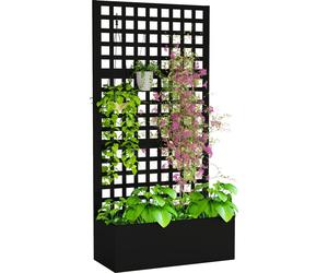 Outsunny Jardiniššre avec treillis, brise-vue, lit suršŠlevšŠ de jardin, jardiniššre extšŠrieure en acier galvanisšŠe, pour plantes grimpantes, bac š€ fleurs pour balcon terrasse patio, 89x40x178cm, n
