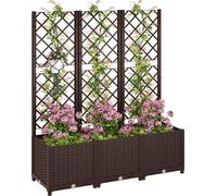 Outsunny Jardiniššre avec treillis, lit suršŠlevšŠ de jardin, jardiniššre extšŠrieure avec 8 trous de drainage, ršŠservoirs d'eau, bac š€ fleurs pour balcon terrasse patio, 120 x 40 x 135 cm, marron