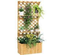 Outsunny Jardiniššre avec treillis lit suršŠlevšŠ de jardin potager sur pied en bois avec šŠtagššres, trous de drainage et doublure, bac š€ fleurs pot de plantes pour balcon terrasse patio, naturel