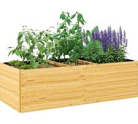 Outsunny Jardiniššre en bois, carršŠ potager exterieur bois, 3 compartiments de plantation et doublure inclus, bac š€ fleurs pour lšŠgumes herbes fleurs dans jardin terrasse patio, 140x60x40cm, nature